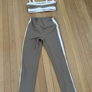 Splits59 Tan and White Fitted Crop Tank Top